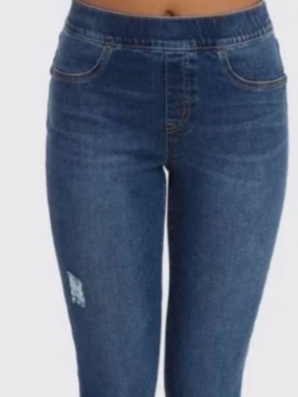 SPANX Pull On Jeans Women’s S/P Blue Sunny Distressed Fray Dark Wash Denim